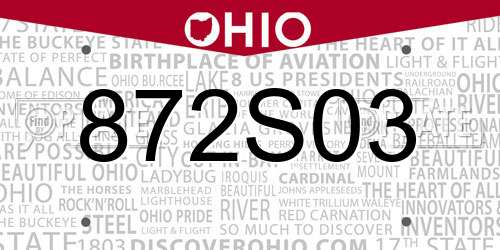 872S03 Ohio License Plate