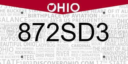 872SD3 Ohio License Plate