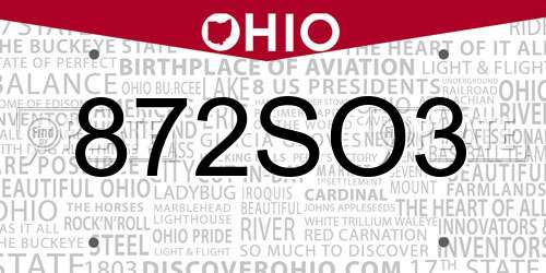 872SO3 Ohio License Plate