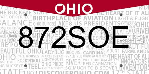 872SOE Ohio License Plate