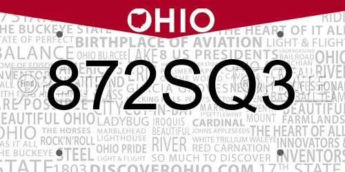 872SQ3 Ohio License Plate