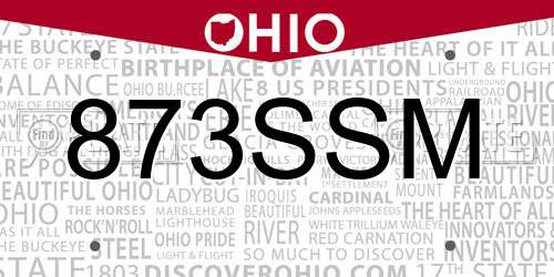873SSM Ohio License Plate