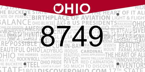 8749 Ohio License Plate