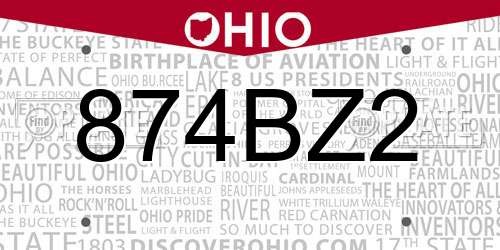 874BZ2 Ohio License Plate
