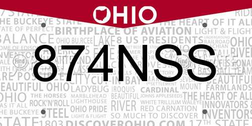 874NSS Ohio License Plate