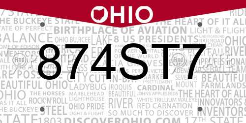 874ST7 Ohio License Plate