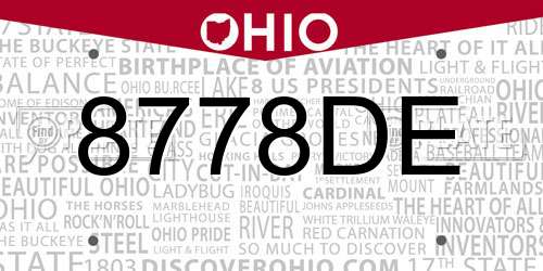 8778DE Ohio License Plate