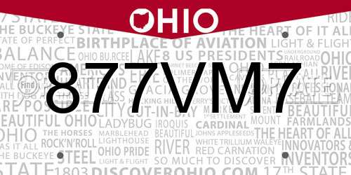 877VM7 Ohio License Plate