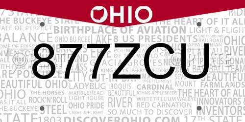 877ZCU Ohio License Plate