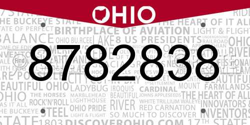8782838 Ohio License Plate