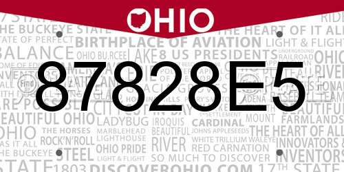 87828E5 Ohio License Plate