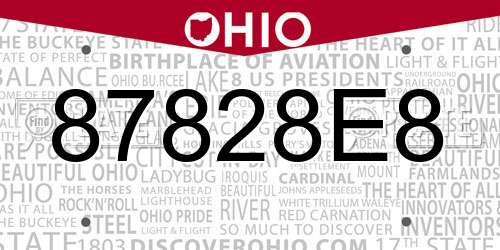 87828E8 Ohio License Plate