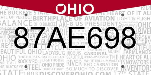 87AE698 Ohio License Plate