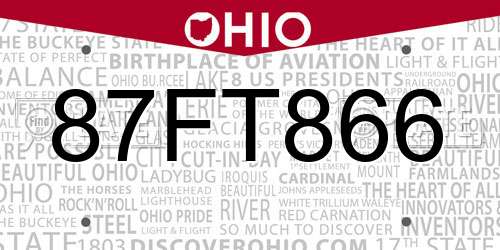 87FT866 Ohio License Plate