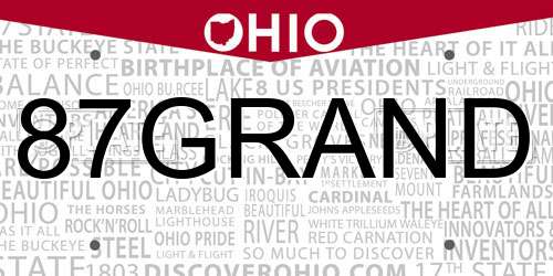 87GRAND Ohio License Plate