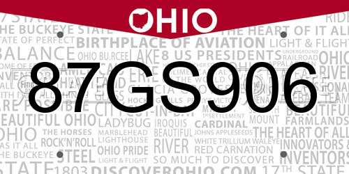 87GS906 Ohio License Plate