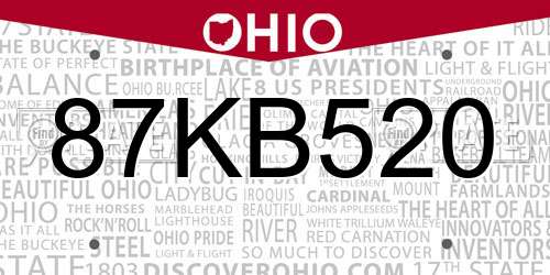 87KB520 Ohio License Plate