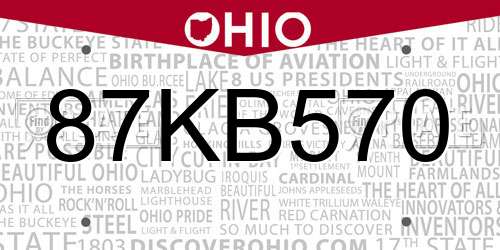 87KB570 Ohio License Plate