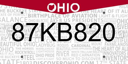 87KB820 Ohio License Plate