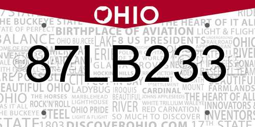 87LB233 Ohio License Plate
