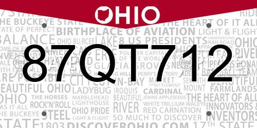 87QT712 Ohio License Plate