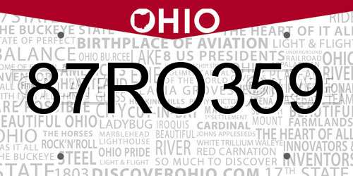 87RO359 Ohio License Plate