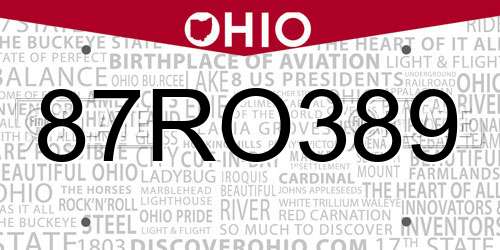 87RO389 Ohio License Plate