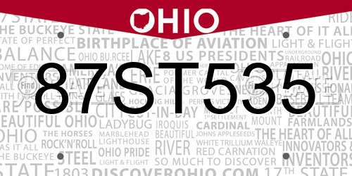 87ST535 Ohio License Plate