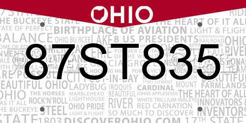87ST835 Ohio License Plate