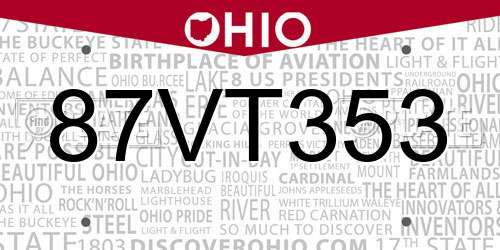 87VT353 Ohio License Plate