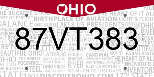 87VT383 Ohio License Plate