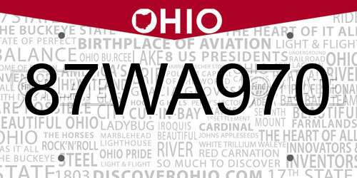 87WA970 Ohio License Plate