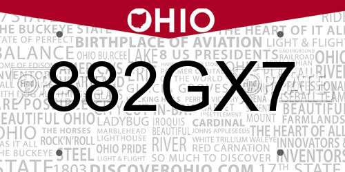 882GX7 Ohio License Plate