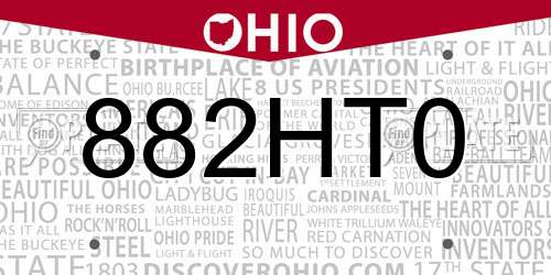 882HT0 Ohio License Plate