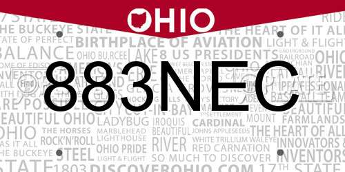 883NEC Ohio License Plate