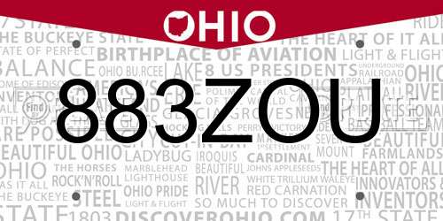 883ZOU Ohio License Plate