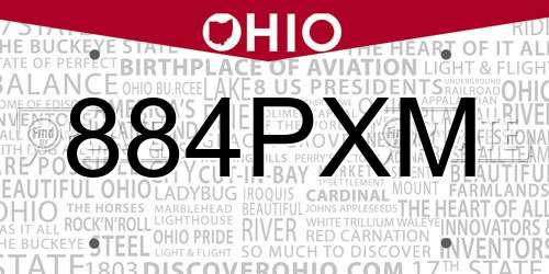 884PXM Ohio License Plate