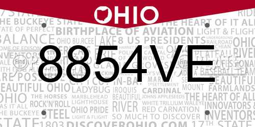 8854VE Ohio License Plate