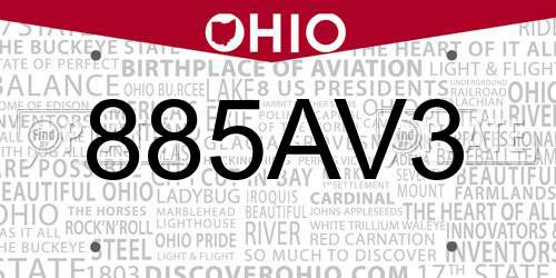 885AV3 Ohio License Plate