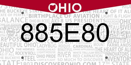 885E80 Ohio License Plate