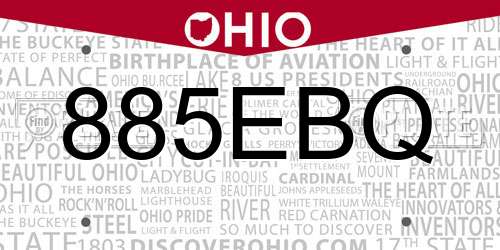 885EBQ Ohio License Plate