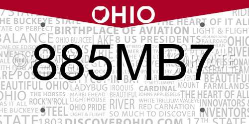 885MB7 Ohio License Plate