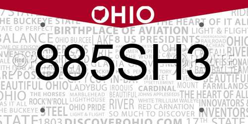 885SH3 Ohio License Plate