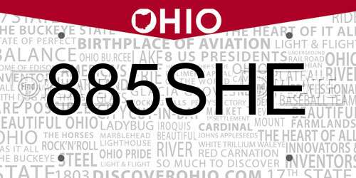 885SHE Ohio License Plate