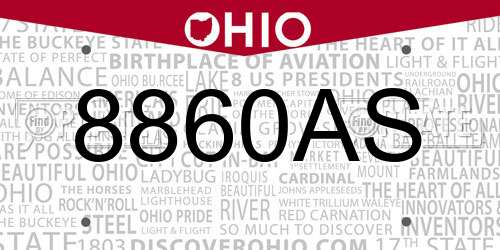 8860AS Ohio License Plate