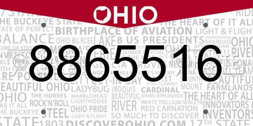8865516 Ohio License Plate