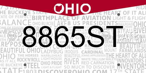 8865ST Ohio License Plate