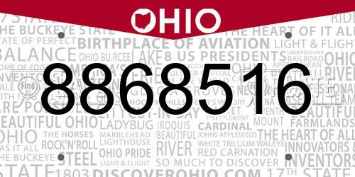 8868516 Ohio License Plate