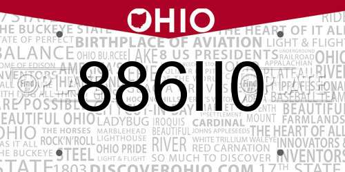 886II0 Ohio License Plate