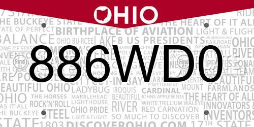 886WD0 Ohio License Plate